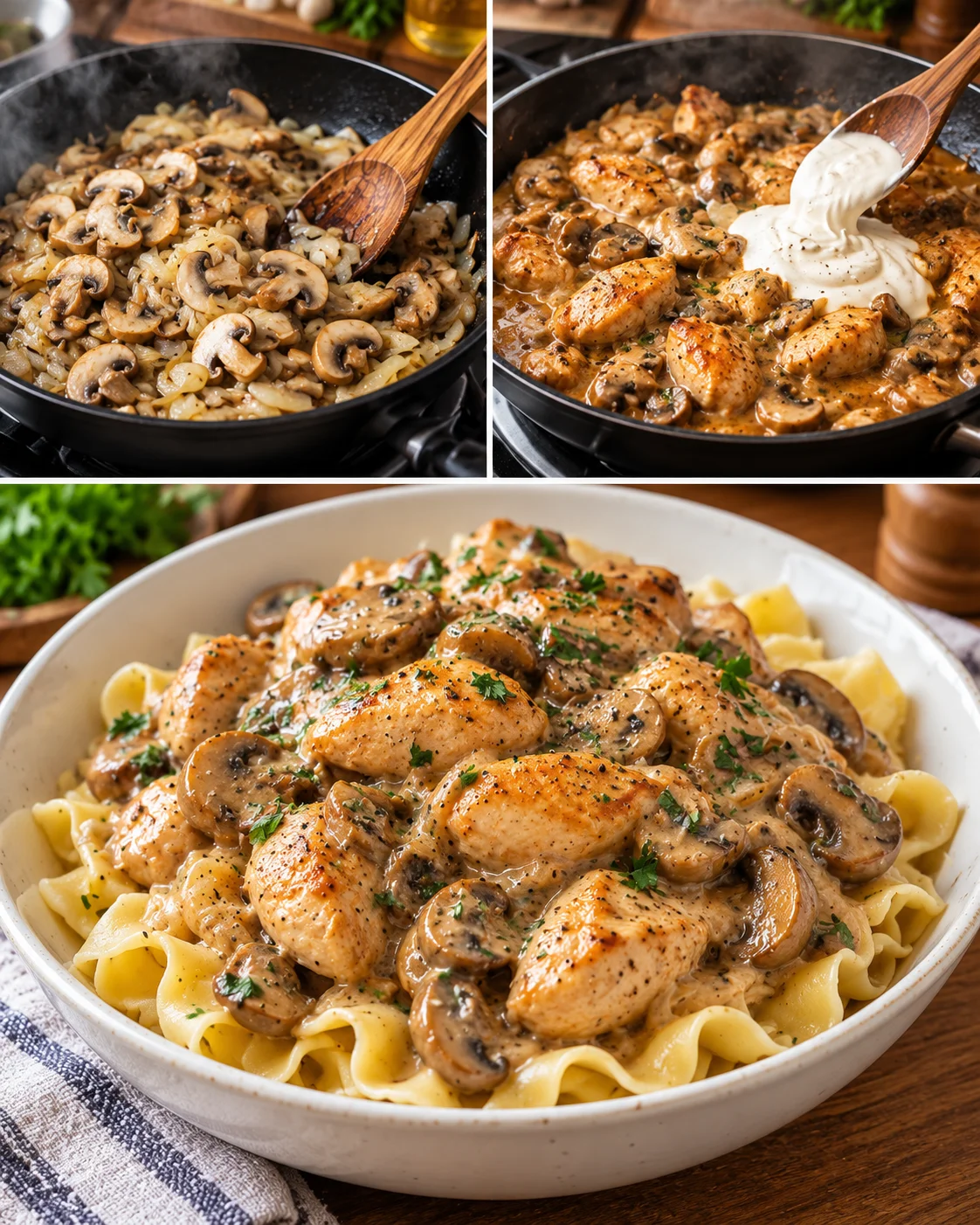 Stroganoff crémeux au poulet et champignons